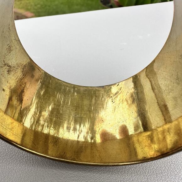 Vintage Brass & Enamel Floral Gold Tone Orange Flower Wide Bangle Bracelet Boho - Picture 5 of 5